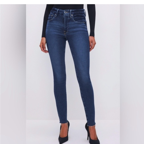 Good American Good Legs Dark Blue Raw Hem Skinny Jeans 14/32 - Picture 1 of 5